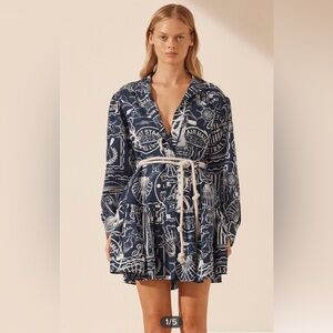 NWT Shona Joy Amelie Linen Dress in Navy&Ivory